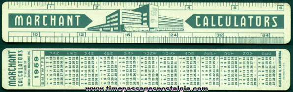 1959 Smith-Corona Marchant Calculator Advertising Premium Calendar Ruler