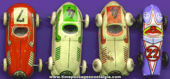 (4) Old Lithographed Tin Cereal Premium / Prize Race Cars
