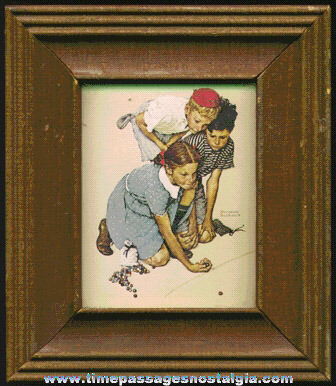 Small Framed Copy Of A Norman Rockwell Marble Game Scene