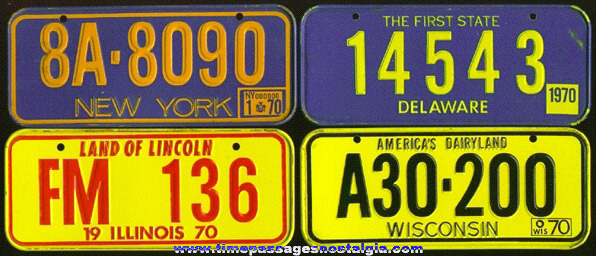 (4) 1970 Cereal Premium / Prize Tin License Plates