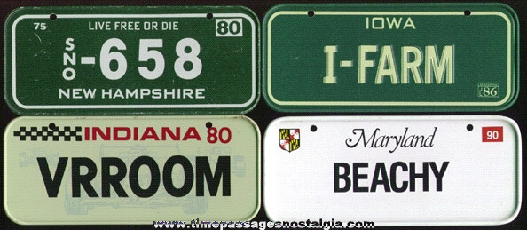 (4) 1980s - 1990 Cereal Premium / Prize Tin License Plates