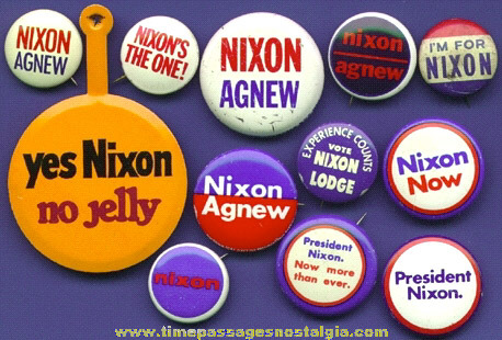 (12) Different Old RICHARD NIXON Political Pin Back Buttons