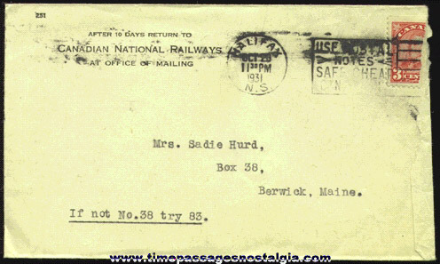 1931 CANADIAN NATIONAL RAILWAYS Letter With Envelope