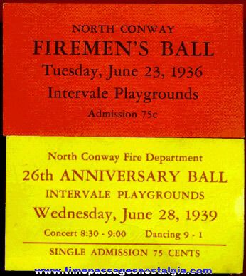 (2) Different 1930s North Conway, New Hampshire Firemen’s Ball Tickets