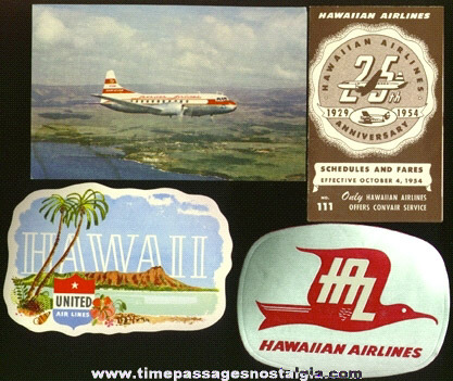 (4) 1950’s Hawaii Tourist Air Travel Paper Items