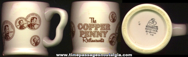 Old COPPER PENNY RESTAURANTS Heavy China Advertising Coffee Cup