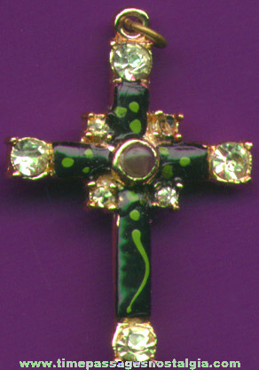 Jeweled Cross Necklace Pendant With A Stanhope Viewer