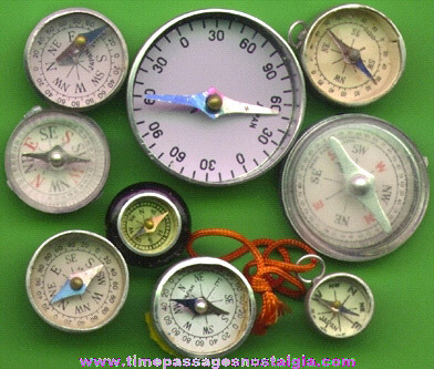 (9) Different Small Or Miniature Compasses