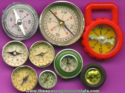 (9) Different Small Or Miniature Compasses