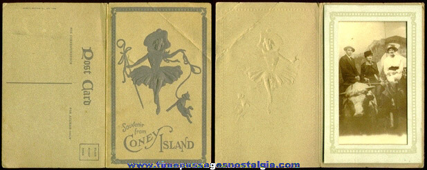 Old CONEY ISLAND Souvenir Photograph With Post Card Frame / Folder