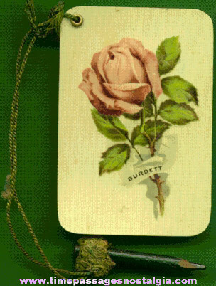 Old Imprinted Celluloid Card With Hanging Pencil