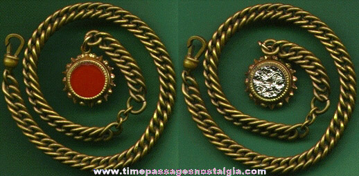 Old Unusual Pocket Watch Chain With Two Sided Charm