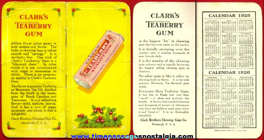 1925 CLARK’S TEABERRY CHEWING GUM Advertising Premium Booklet / Calendar