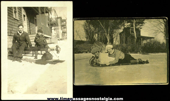 (2) Old Sled / Sledding Photographs