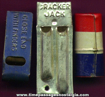 (3) Different Old Cracker Jack Premium / Prize Whistles