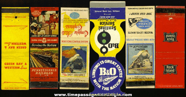 (6) Old Railroad / Train Advertising Match Pack Covers