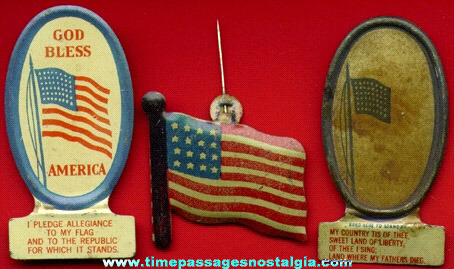 (3) Old CRACKER JACK LITHOGRAPHED TIN FLAG Prizes / Premiums