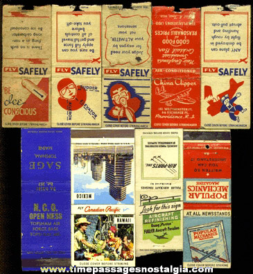 (9) Old Airplane Advertising Match Book Covers