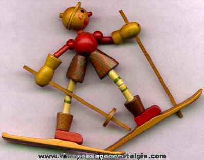 Small Old West German Made Wooden Skier Toy
