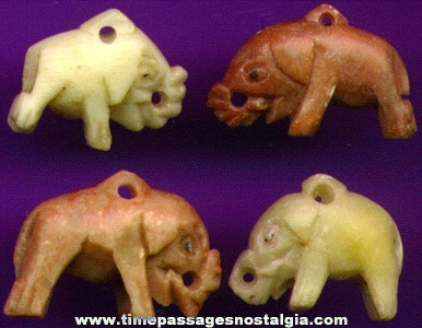 (4) Carved Stone Elephant Charms