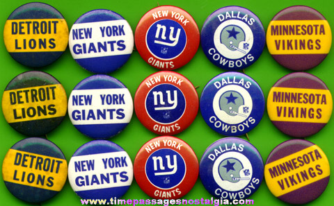 (15) Football Team Pin Back Buttons