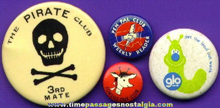 (4) Old Children’s Club Membership Tin Pin Back Buttons
