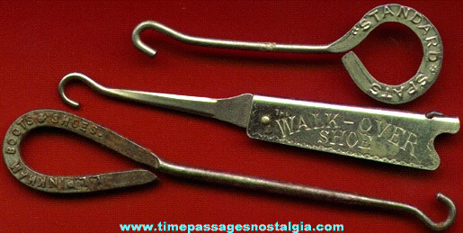 (3) Old Advertising Premium Shoe / Button Hooks