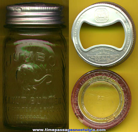Old JUMBO PEANUT BUTTER Glass Jar With Unusual Lid