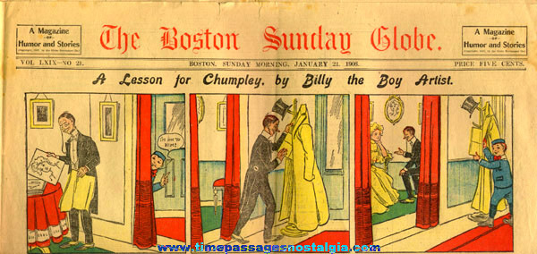 January 21st, 1906 Boston Sunday Globe Newspaper Color Comic / Cartoon Section