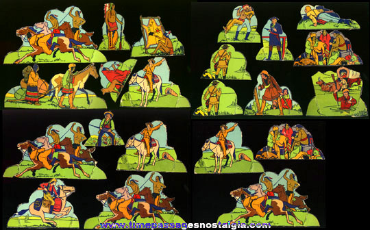 (22) Colorful Old Cowboys & Indians Cut Out Stand Up Paper Figures