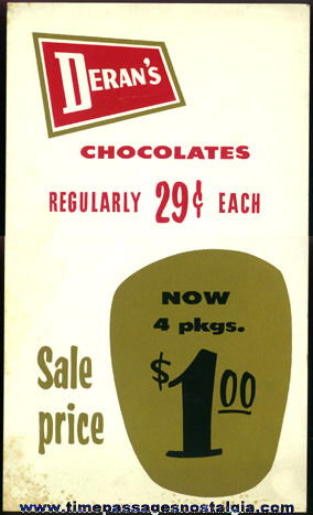 1950’s DERAN’S Paper Candy Price Sign