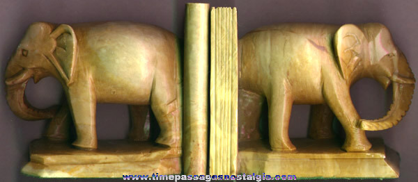 (2) Carved Stone Elephant Book Ends