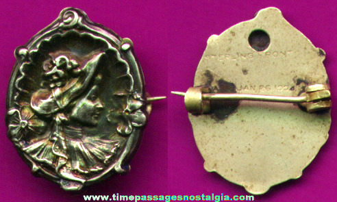 1904 Victorian Pretty Lady Silver Pin