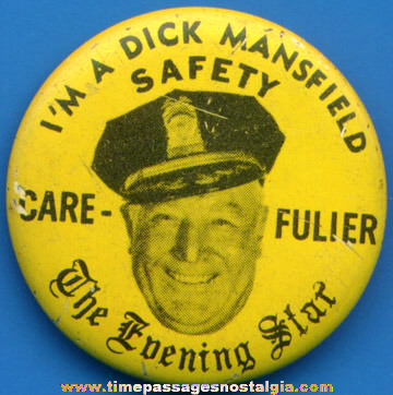 Old Newspaper Police Safety Pin Back Button