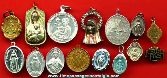 (15) Catholic Or Christian Religious Medals, Charms, & Pins