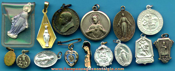 (15) Catholic Or Christian Religious Medals, Charms, & Pins