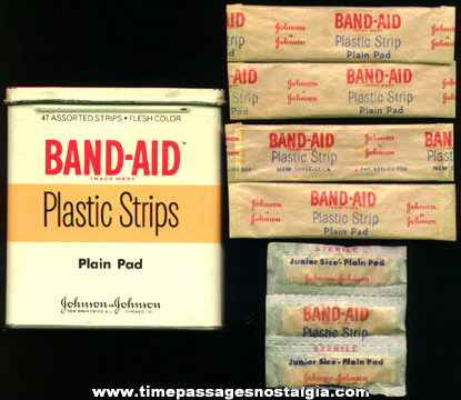 Old Johnson & Johnson Band-Aid Brand Tin With (7) Wrapped Bandages