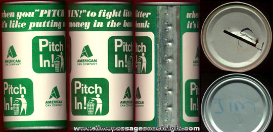 1970’s Pitch In! Advertising Tin Can Savings Bank