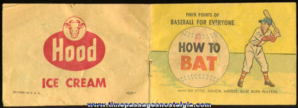 1965 HOOD Ice Cream Advertising Premium Baseball Booklet "HOW TO BAT"