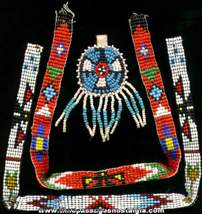 (3) Old Glass Beadwork Items