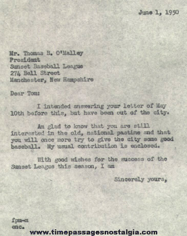 (2) 1950 Baseball Correspondence Letters