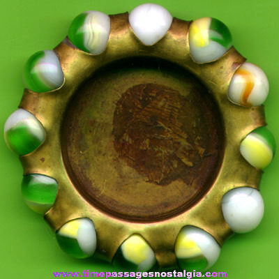 Old Brass Ashtray With (12) Marbles