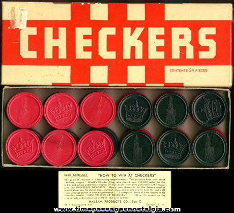 Old Boxed Set Of (24) Wooden Checkers
