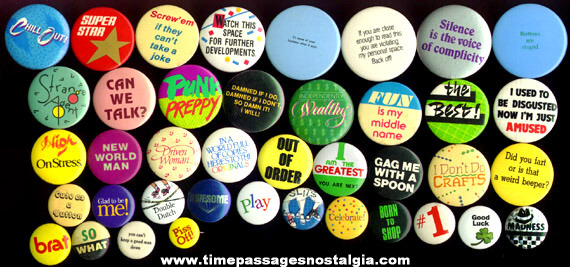 (40) Different Pin Back Buttons With Sayings