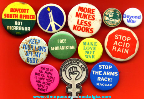 (12) Different Protest Pin Back Buttons