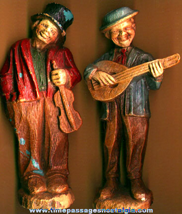 (2) Old Painted Wood Composition Musician Figures / Statues