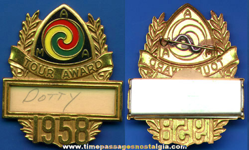 1958 Painted Brass American Motorcyclist Association Tour Award Name Badge