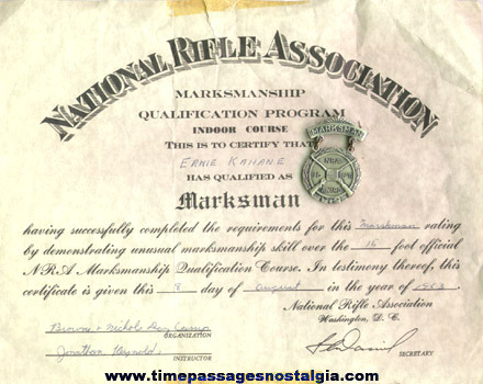 1963 NRA Marksman Award With Certificate