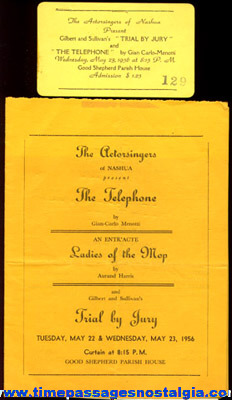 (4) 1956 Items For The Theatre Plays: "THE TELEPHONE" "LADIES OF THE MOP" "TRIAL BY JURY"