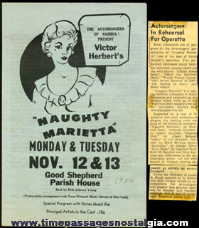 (5) 1956 Items For The Theatre Play: "NAUGHTY MARIETTA"